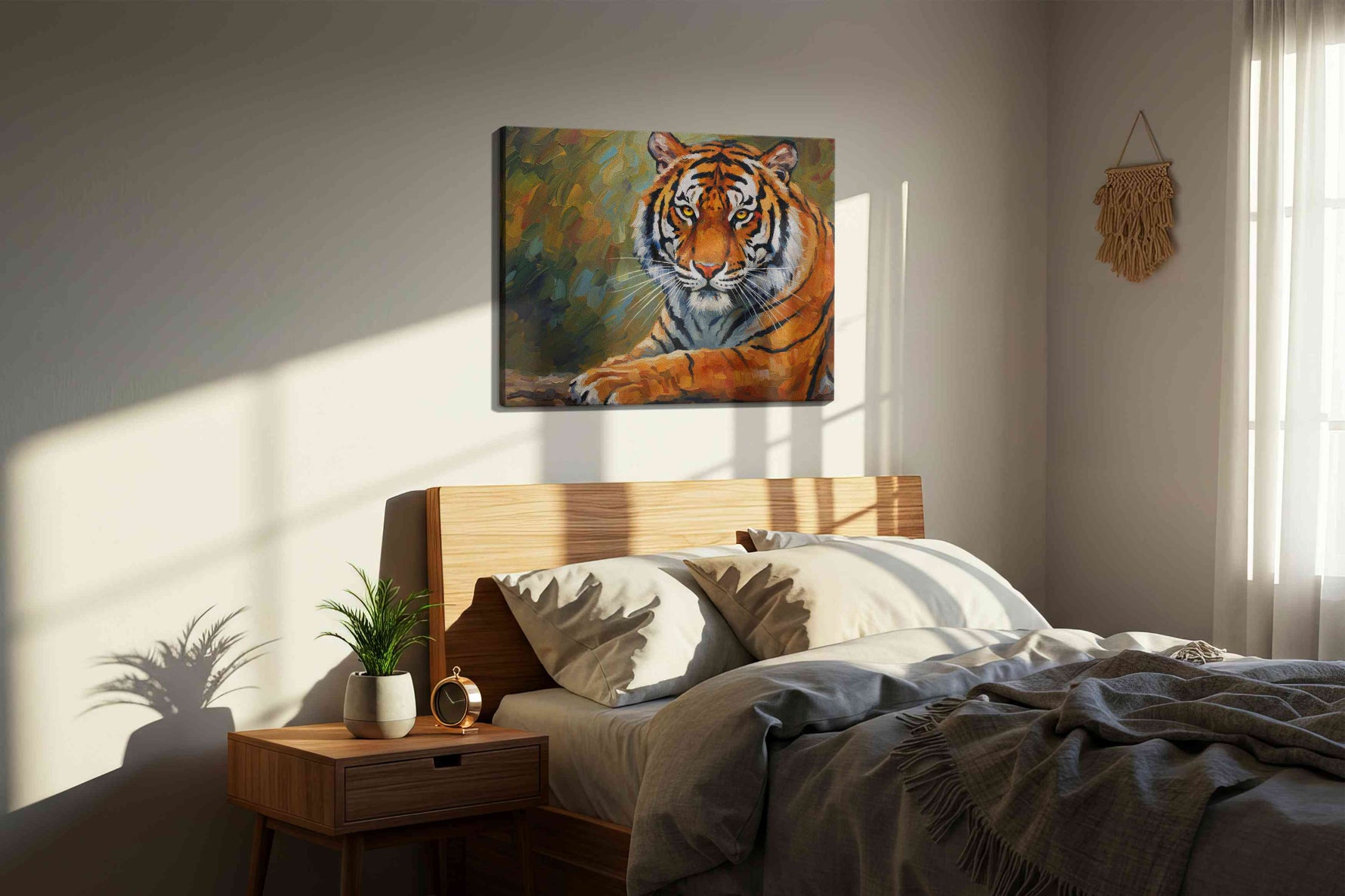 Majesty of the Jungle animals canvas print, displayed in a bedroom