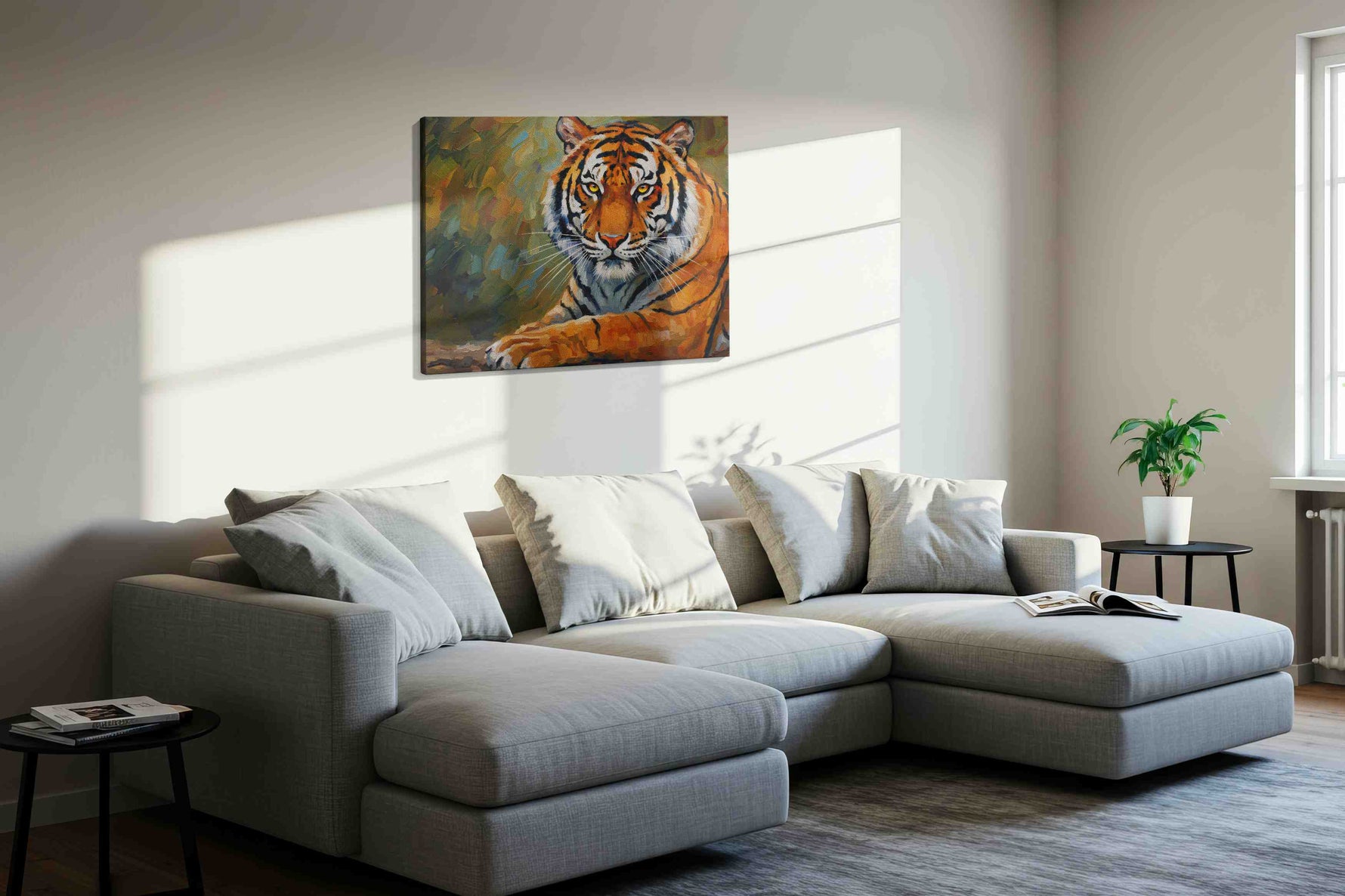 Majesty of the Jungle animals canvas print, displayed in a living room