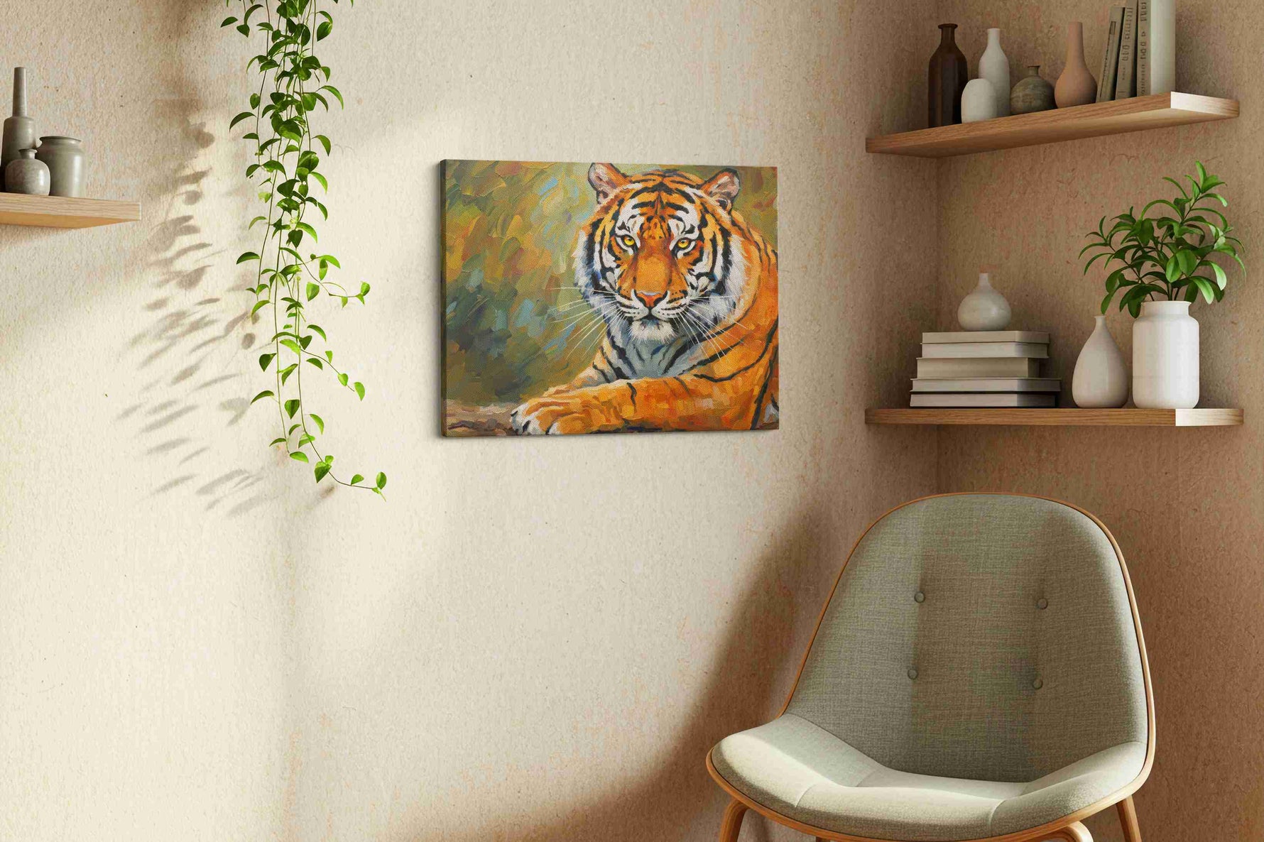 Majesty of the Jungle animals canvas print styled in a living room