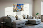 Pastoral Curiosity animals canvas print, displayed in a living room