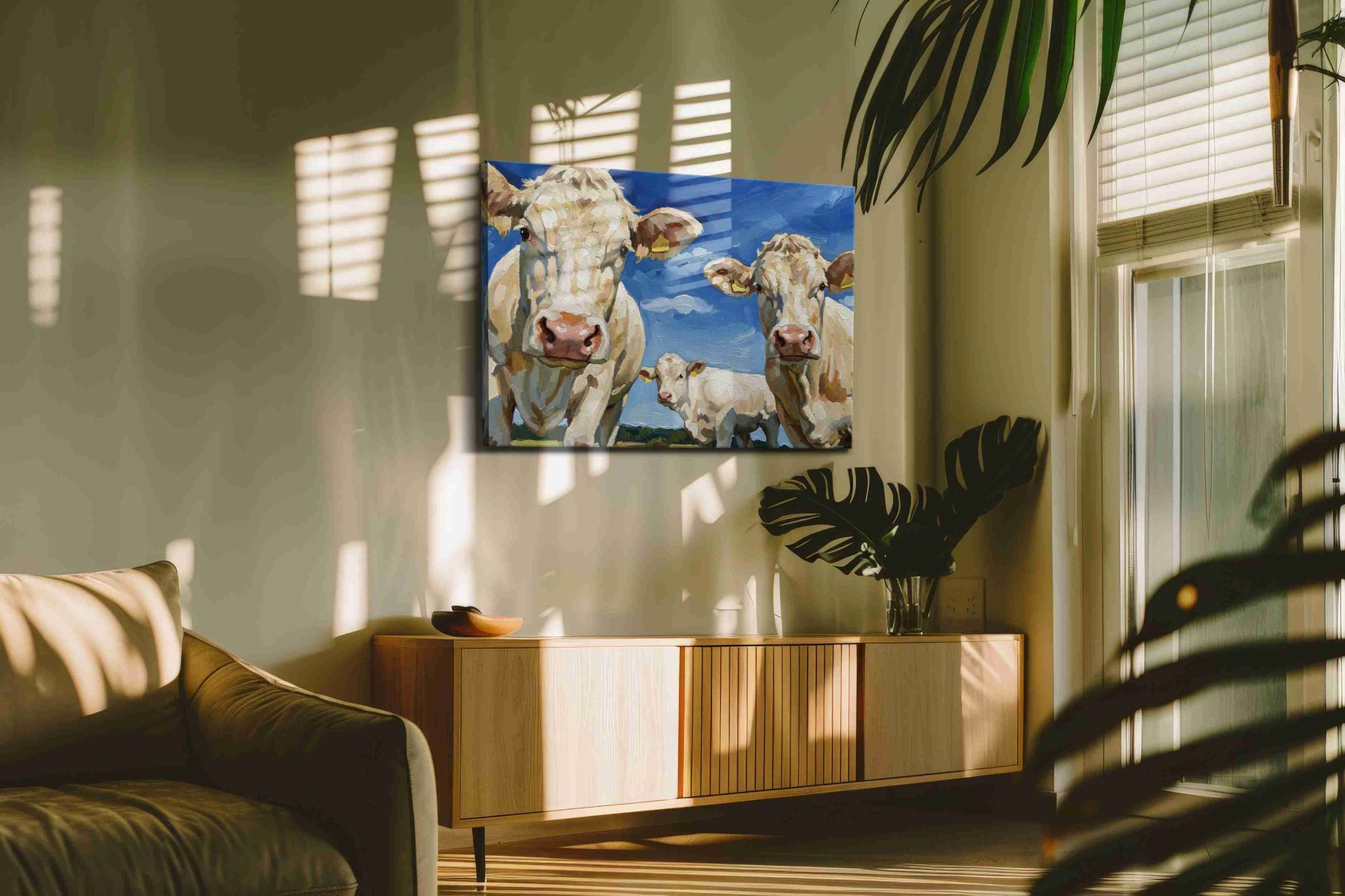 Pastoral Curiosity animals canvas print in a contemporary interior mockup