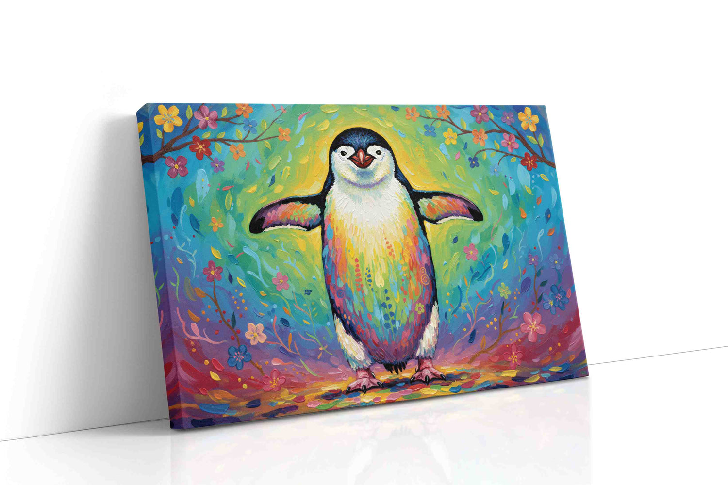 Rainbow Waddle Bliss birds canvas print, gallery-wrapped, ready to hang