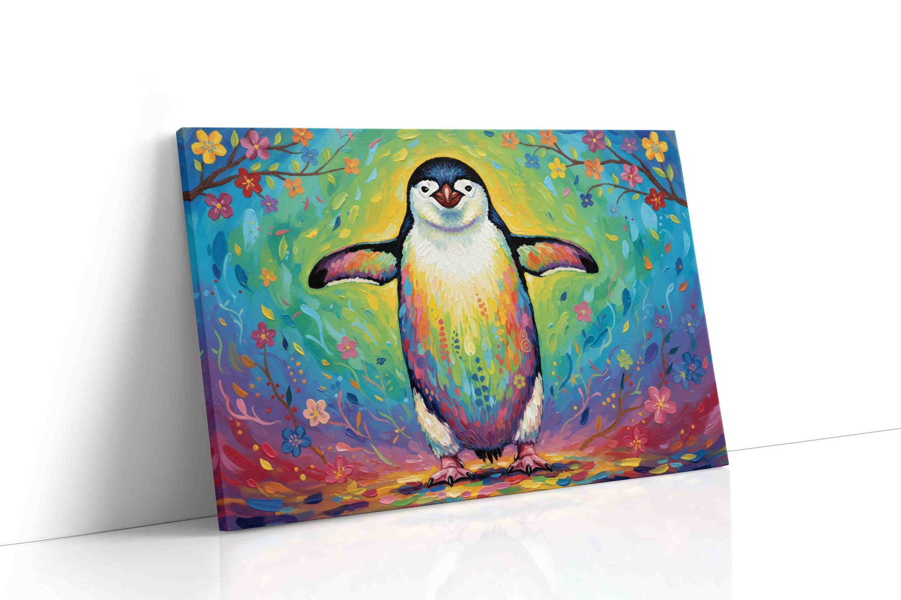Rainbow Waddle Bliss birds canvas print gallery-wrapped landscape canvas studio shot