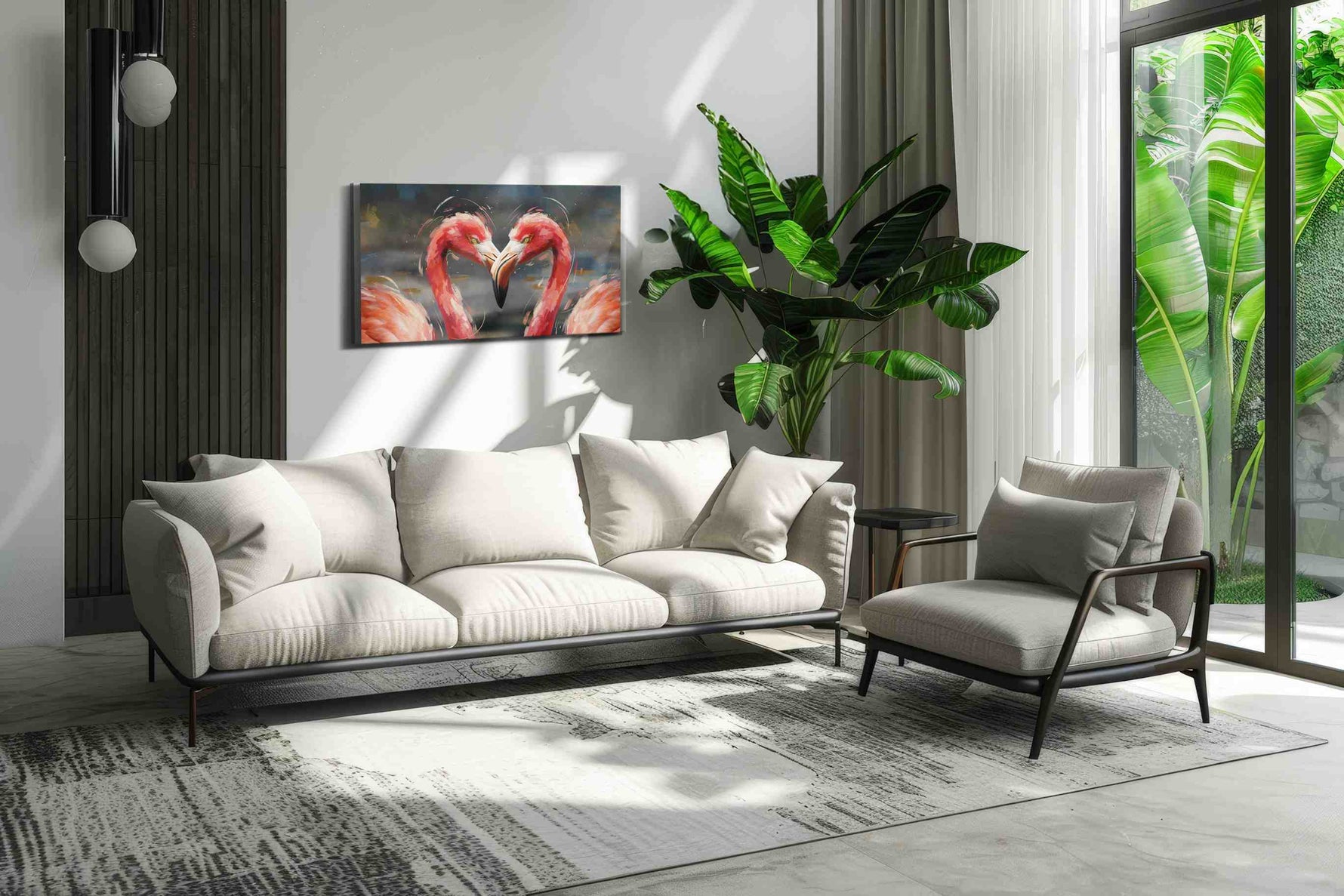 Reflections of Fire birds canvas print in a modern interior mockup