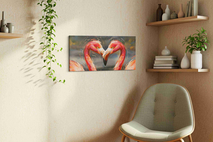 Symphony of Flamingo Hearts animals canvas print, hanging on wall