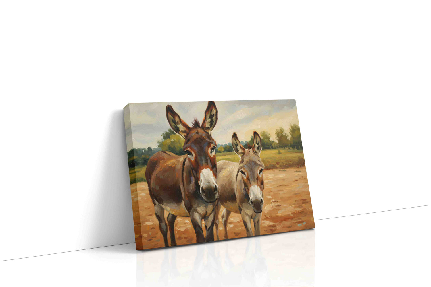 Whimsical Donkey Duo animals canvas print, gallery-wrapped, ready to hang
