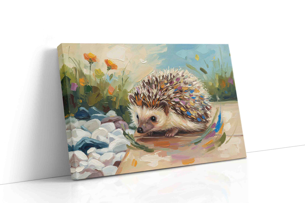 Whimsical Hedgehog Stroll animals canvas print gallery-wrapped landscape canvas studio shot