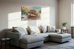 Whimsical Hedgehog Stroll animals canvas print, displayed in a living room