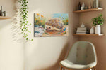 Whimsical Hedgehog Stroll animals canvas print styled in a living room