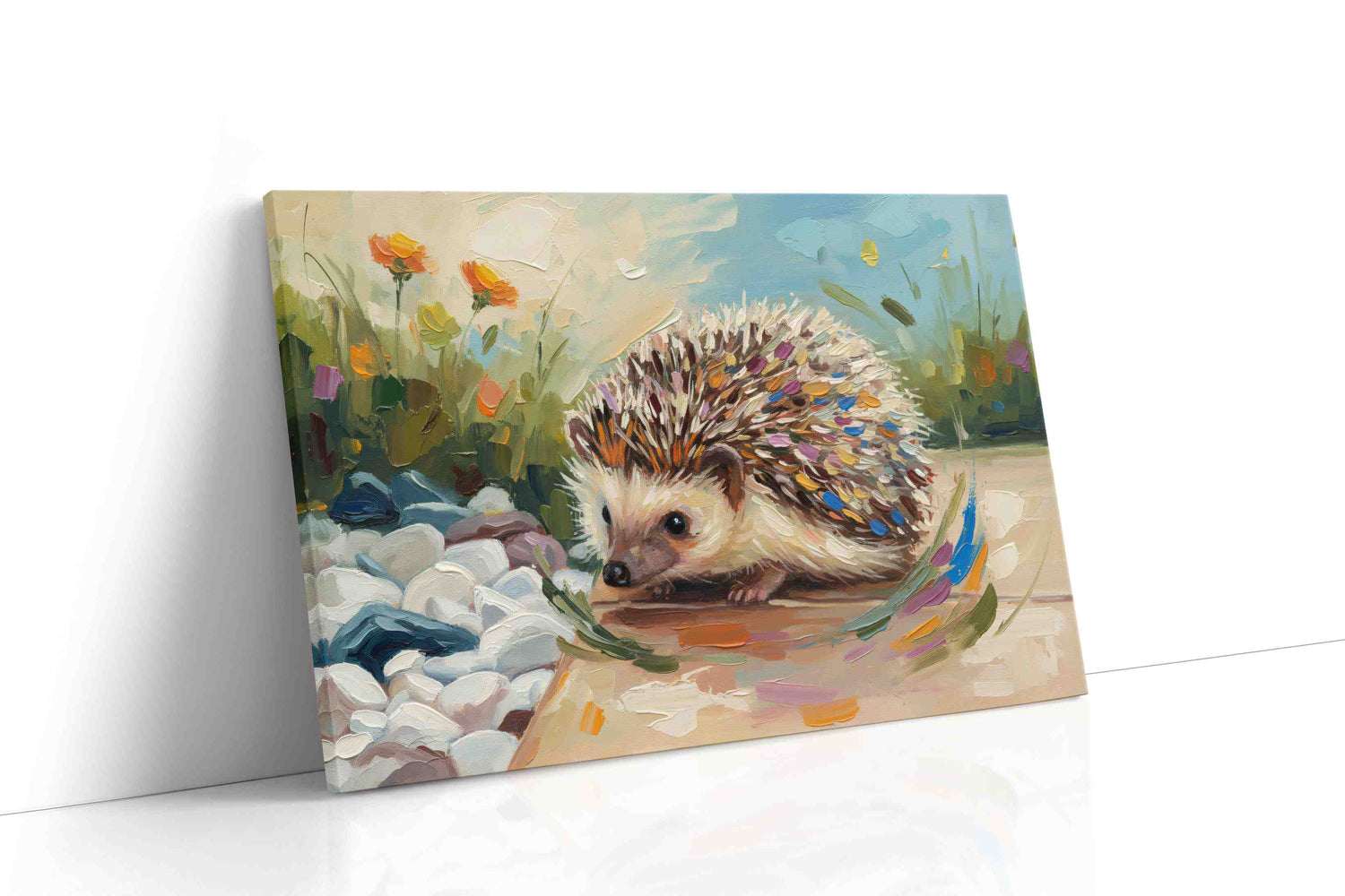 Whimsical Hedgehog Stroll animals canvas print, gallery-wrapped, ready to hang