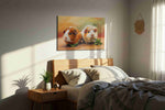 Whiskered Companions animals canvas print, displayed in a bedroom