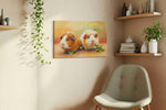 Whiskered Companions animals canvas print, displayed in a living room