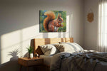Whiskered Woodland Wonder animals canvas print, displayed in a bedroom
