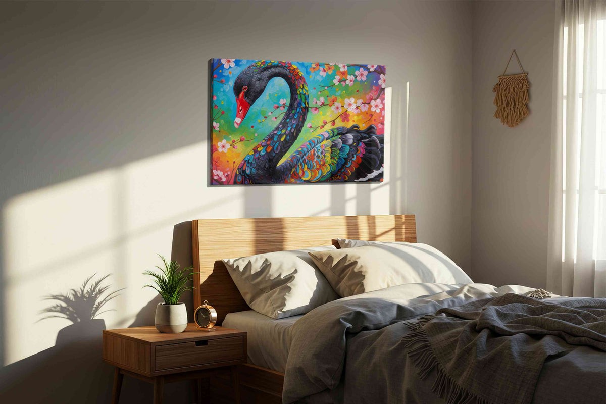 Whispers of the Vibrant Swan – birds canvas wall art, gallery-wrapped, ready to hang