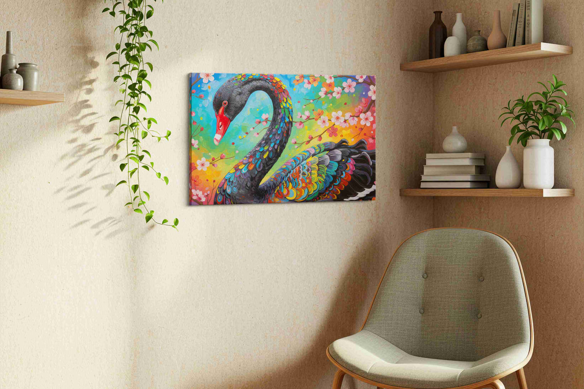Whispers of the Vibrant Swan birds canvas print, hanging on wall — view 4
