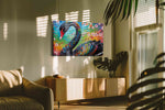 Whispers of the Vibrant Swan birds canvas print in a hung canvas mockup