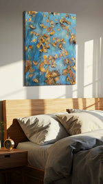 Autumn's Gentle Drift autumn canvas print, displayed in a bedroom