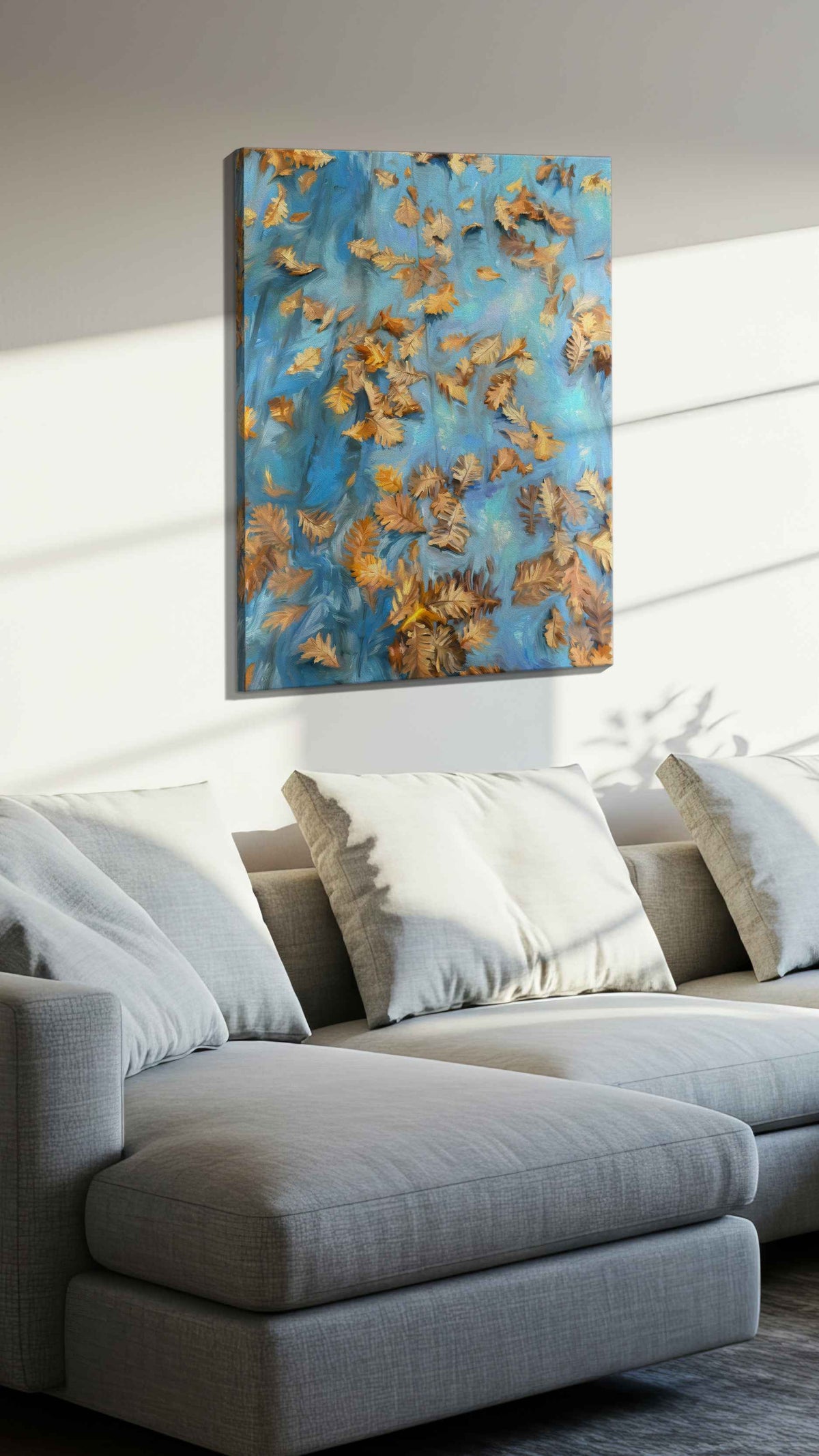 Autumn's Gentle Drift autumn canvas print, displayed in a living room