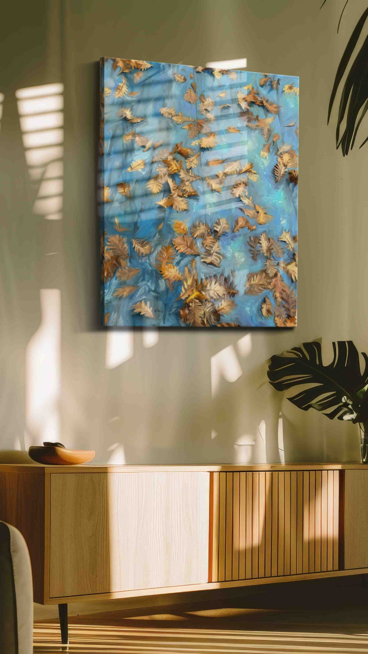 Autumn's Gentle Drift autumn canvas print in a contemporary interior mockup