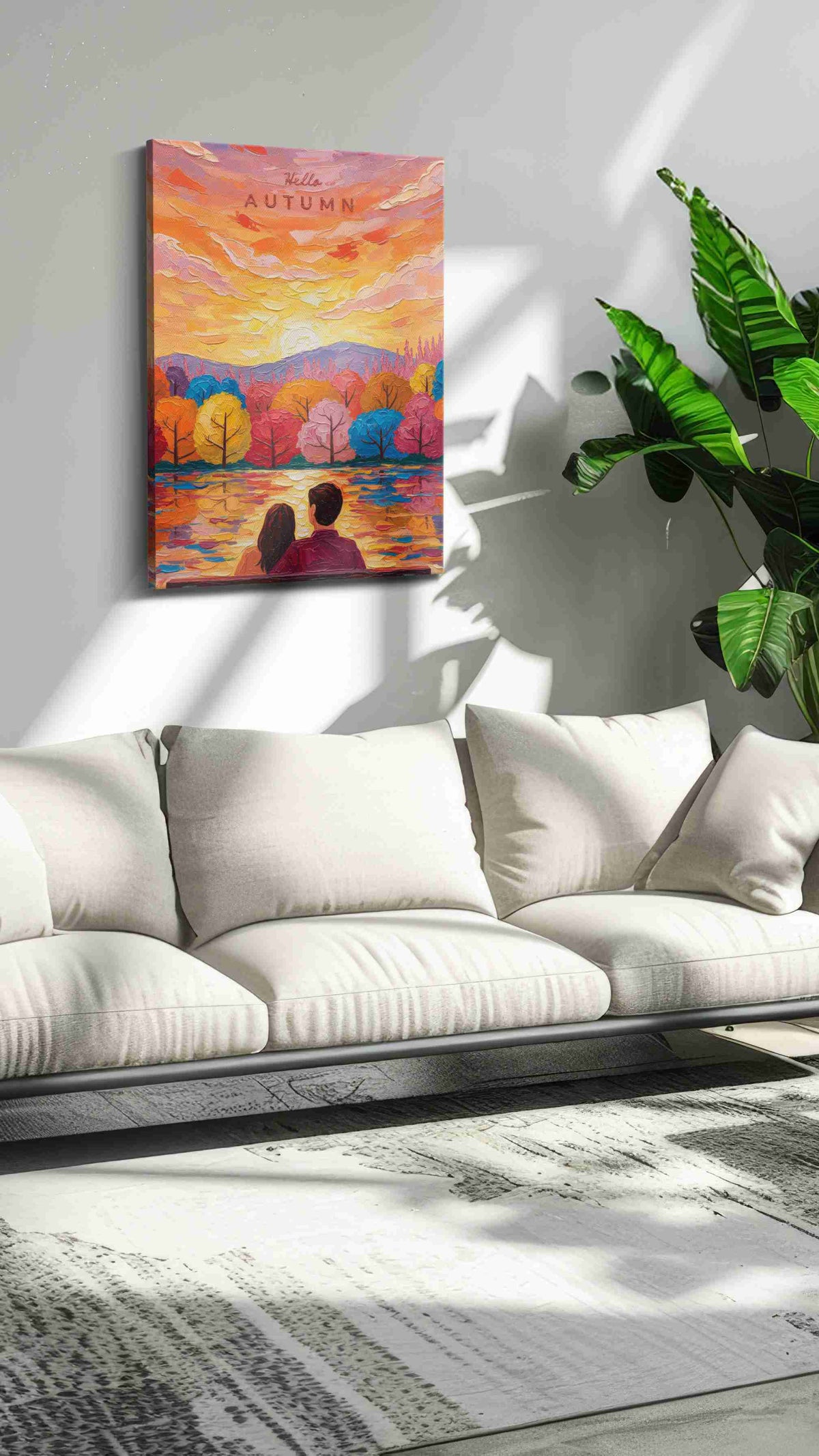 Embrace of Autumn Glow romance canvas print, on wall, lifestyle preview