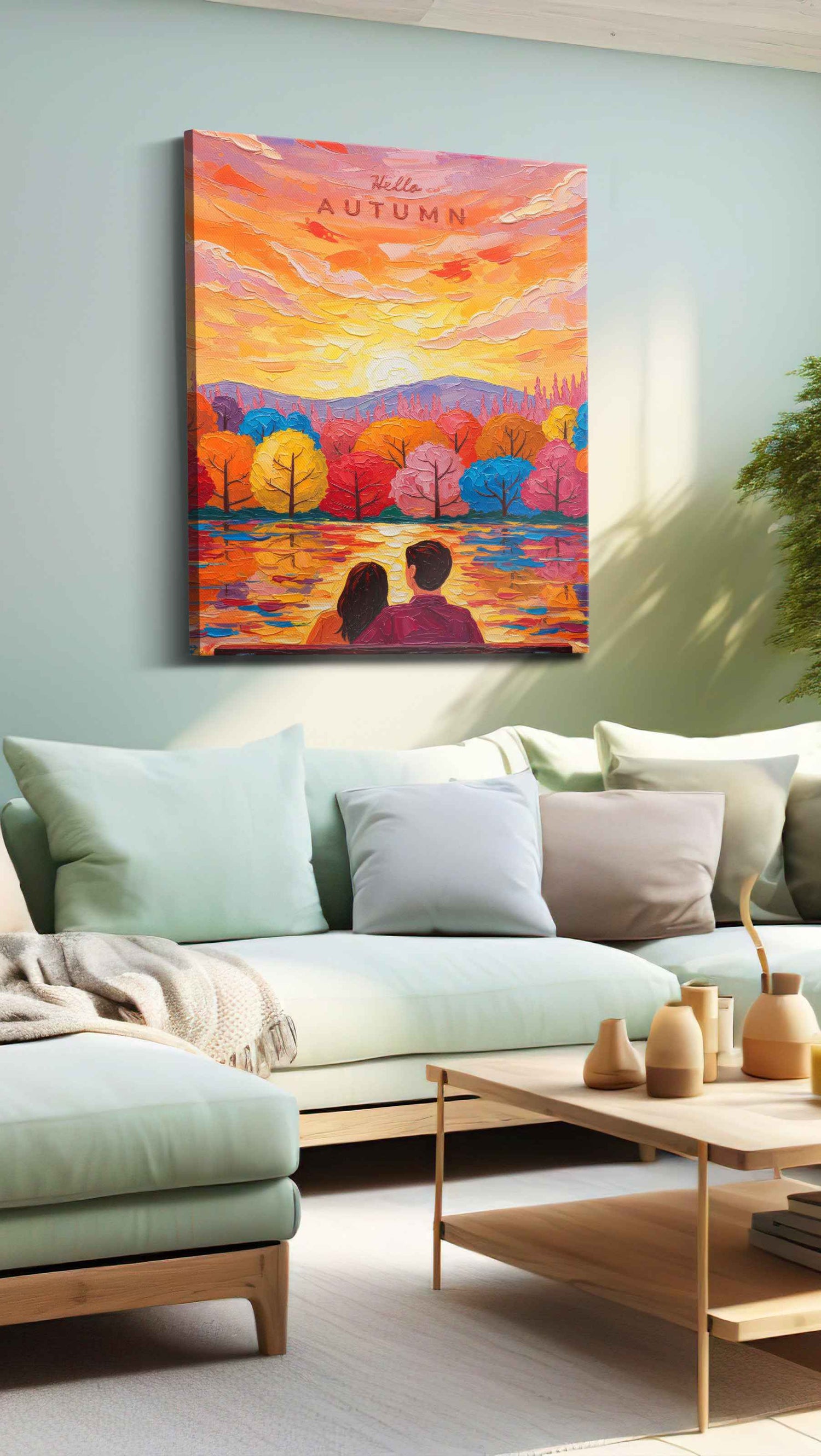 Embrace of Autumn Glow – romance canvas wall art, gallery-wrapped, ready to hang