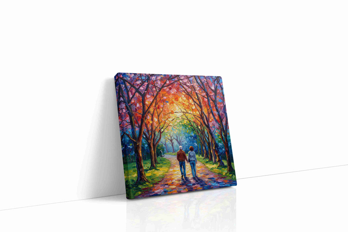 Eternal Walk Under Autumn Skies romance canvas print gallery-wrapped square canvas studio shot
