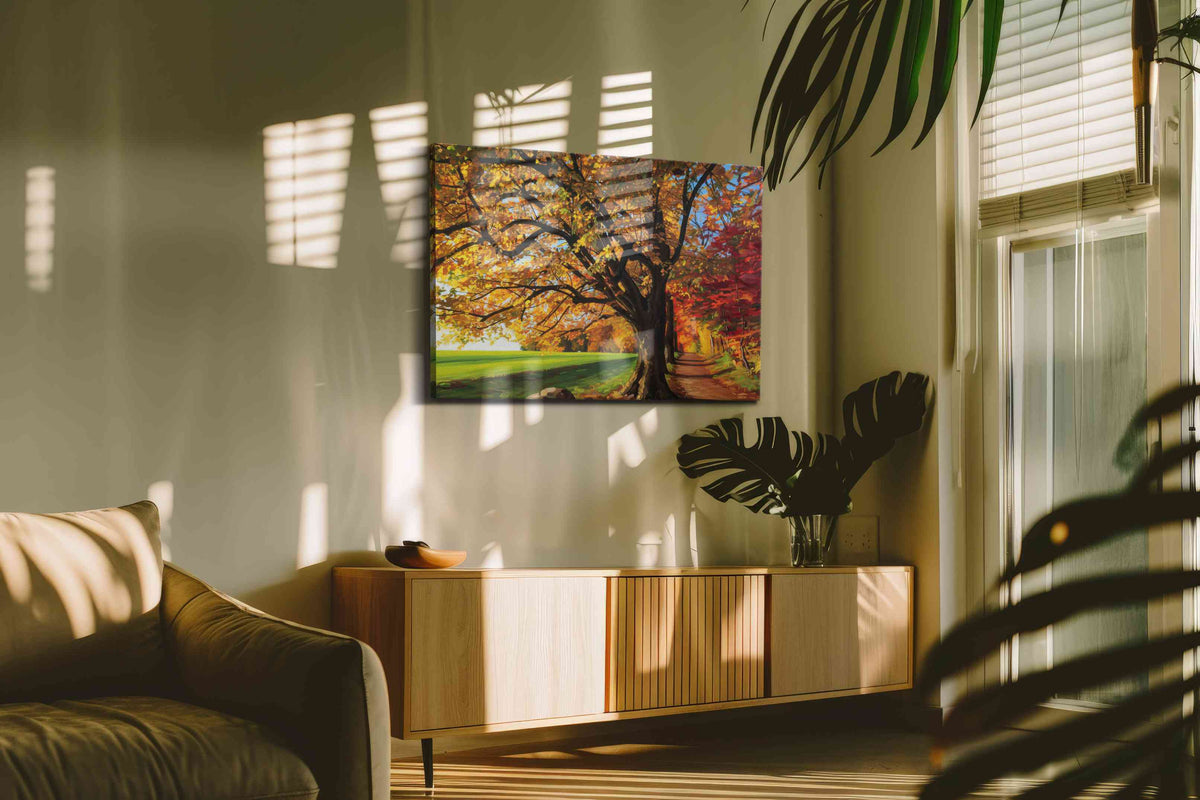 Golden Whispers of Autumn landscape canvas print, on wall, lifestyle preview