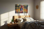 Guided by Autumn Light romance canvas print, displayed in a bedroom