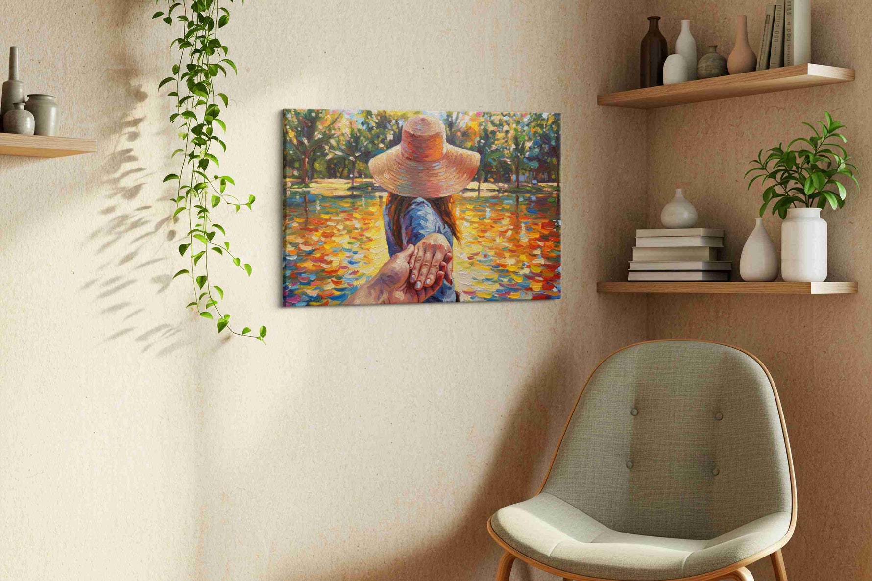 Guided by Autumn Light romance canvas print, displayed in a living room
