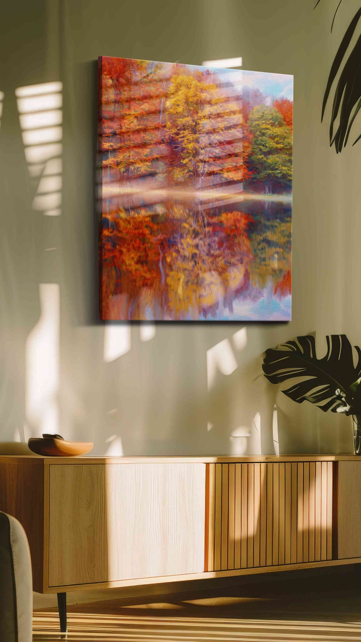 Reflections of Autumn Bliss autumn canvas print in a hung canvas mockup