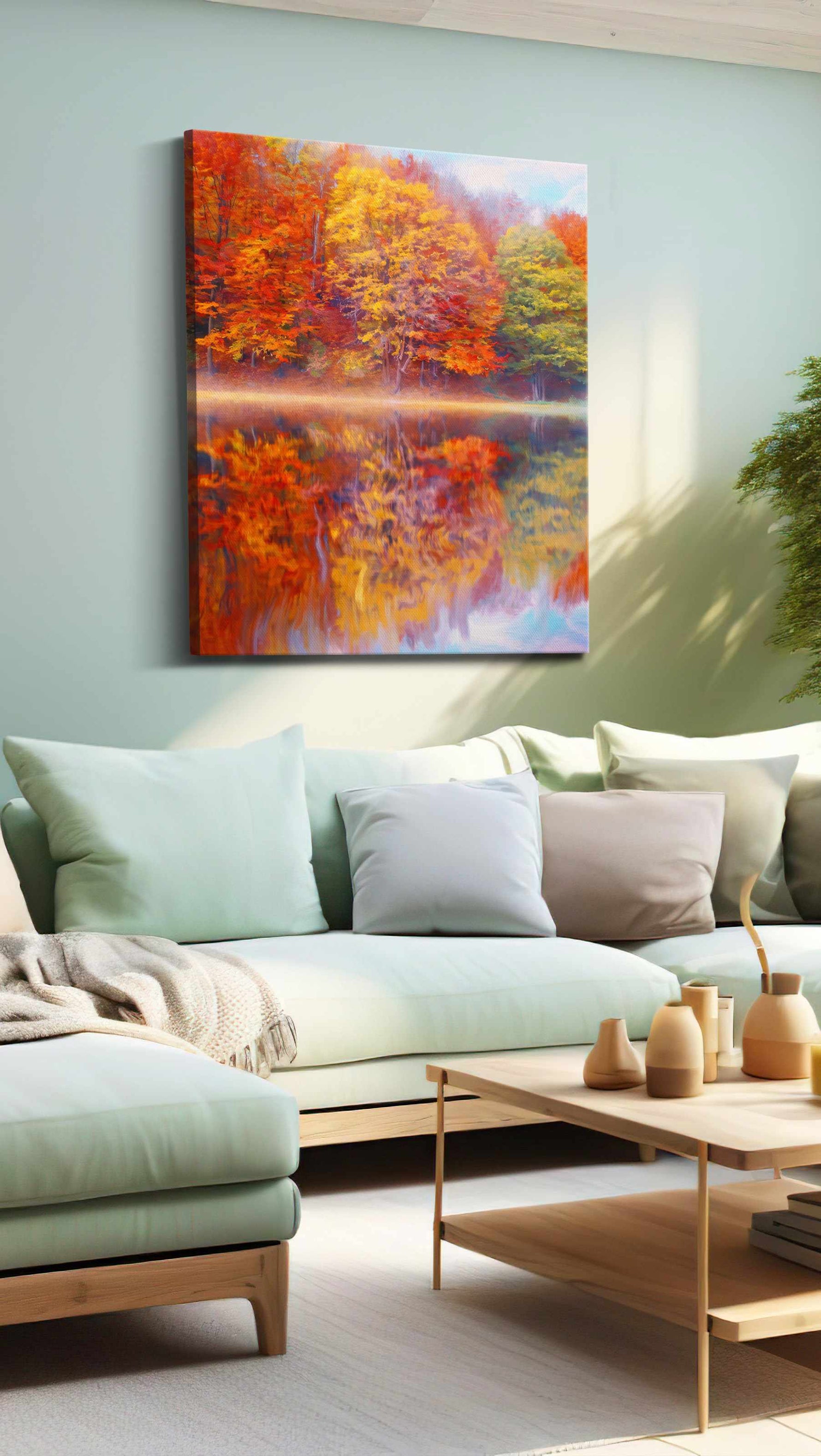 Reflections of Autumn Bliss autumn canvas print shown in a wall scene