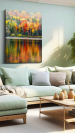 Reflections of Autumn Symphony landscape canvas print, hanging on wall