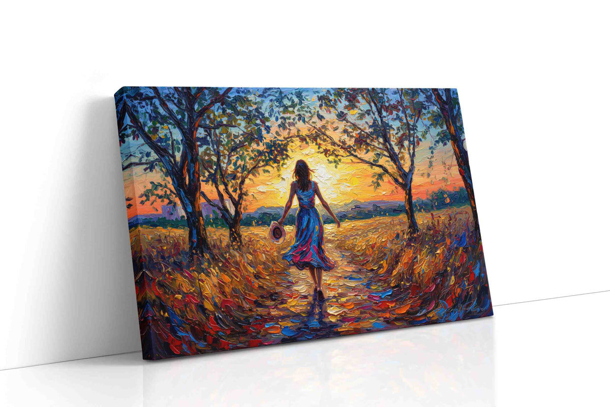 Sunset Stroll Through Autumn Dreams romance canvas print gallery-wrapped landscape canvas studio shot