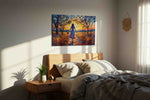 Sunset Stroll Through Autumn Dreams romance canvas print, displayed in a bedroom