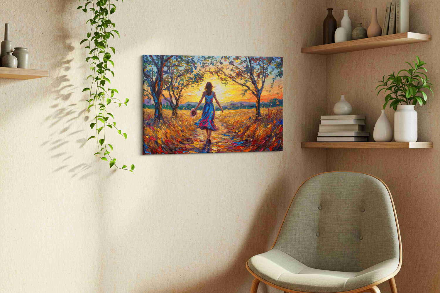 Sunset Stroll Through Autumn Dreams – romance canvas wall art, gallery-wrapped, ready to hang