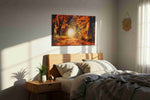 Whispering Autumn Pathway autumn canvas print, displayed in a bedroom