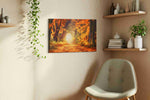 Whispering Autumn Pathway autumn canvas print, displayed in a living room