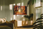 Whispering Autumn Pathway autumn canvas print, on wall, lifestyle preview
