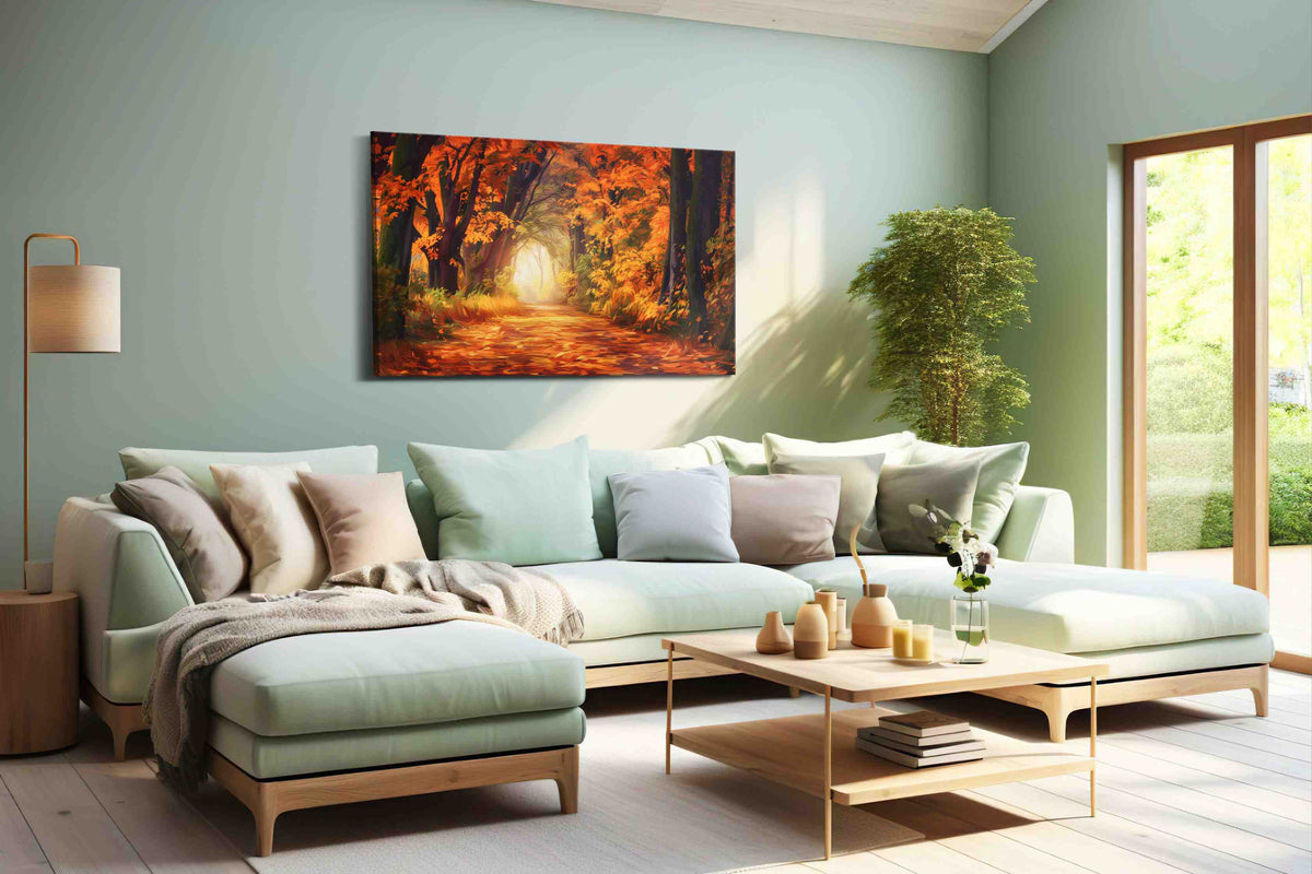 Whispering Autumn Pathway autumn canvas print, hanging on wall