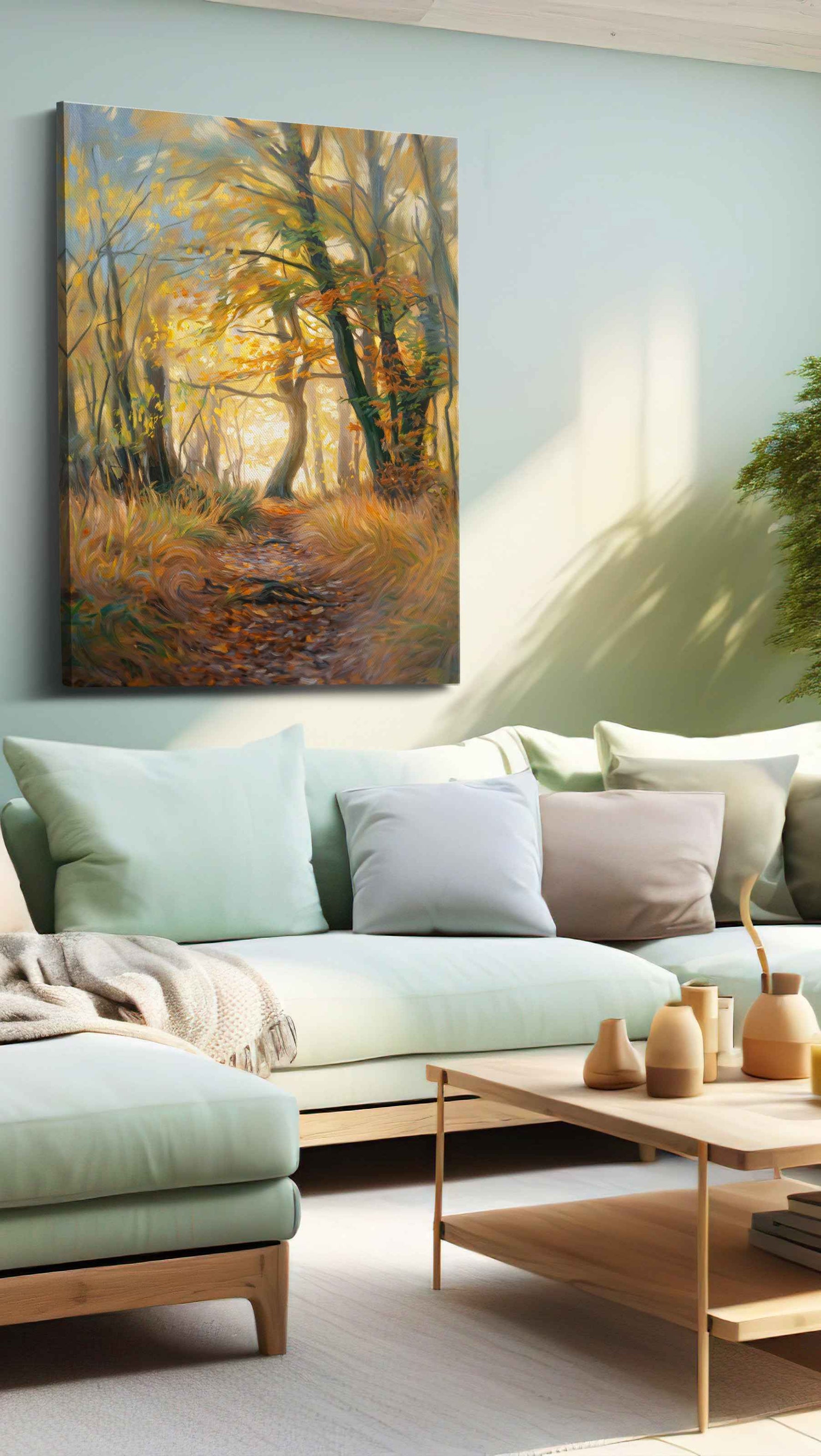 Whispering Autumn Pathway III landscape canvas print, hanging on wall