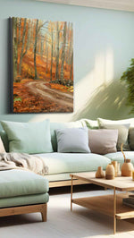 Whispering Autumn Trails landscape canvas print, hanging on wall
