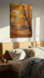 Whispers of Autumn Glow autumn canvas print, displayed in a bedroom