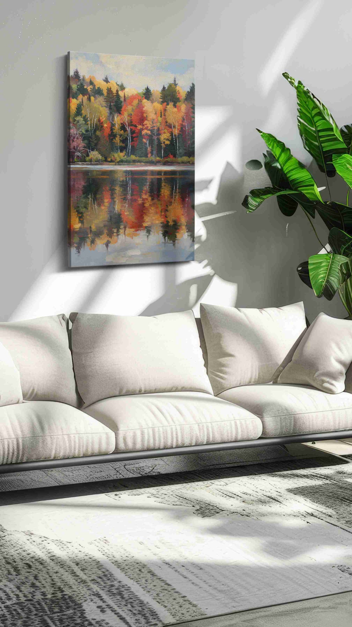 Whispers of Autumn Reflection landscape canvas print, hanging on wall