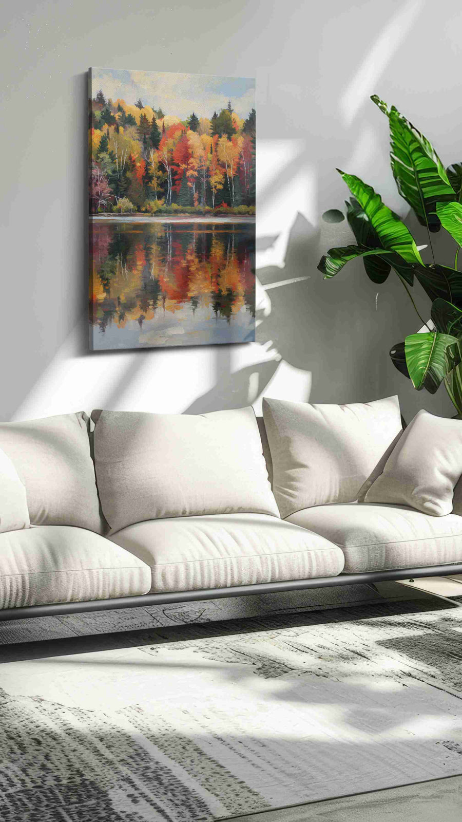 Whispers of Autumn Reflection landscape canvas print, hanging on wall