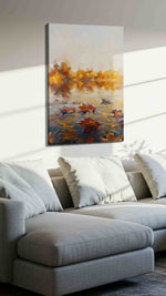 Whispers of Autumn Waters landscape canvas print, displayed in a living room