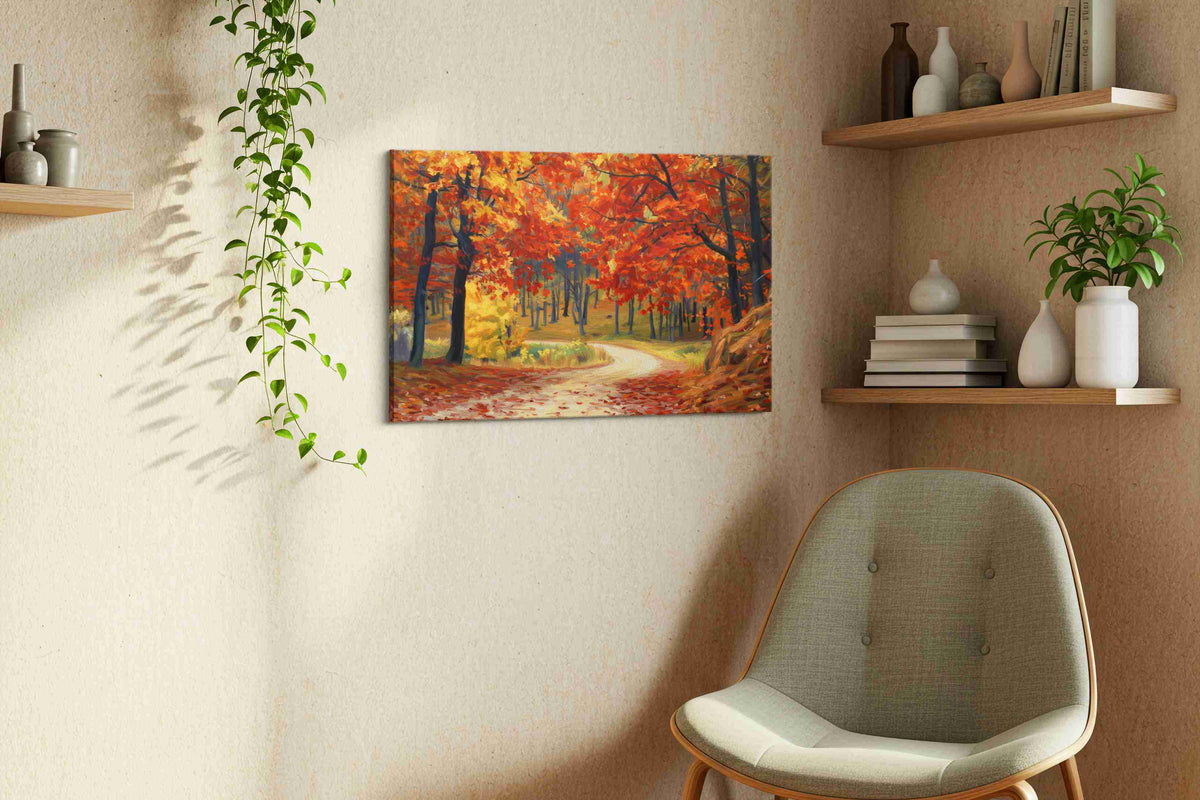 Whispers of the Autumn Pathway autumn canvas print, hanging on wall — view 2