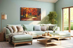 Whispers of the Autumn Pathway autumn canvas print shown in a wall scene