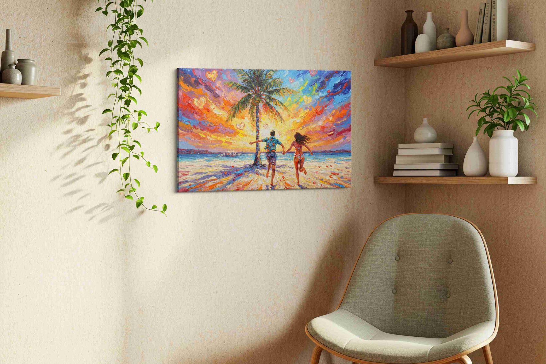 Chasing Sunlit Dreams romance canvas print, displayed in a living room