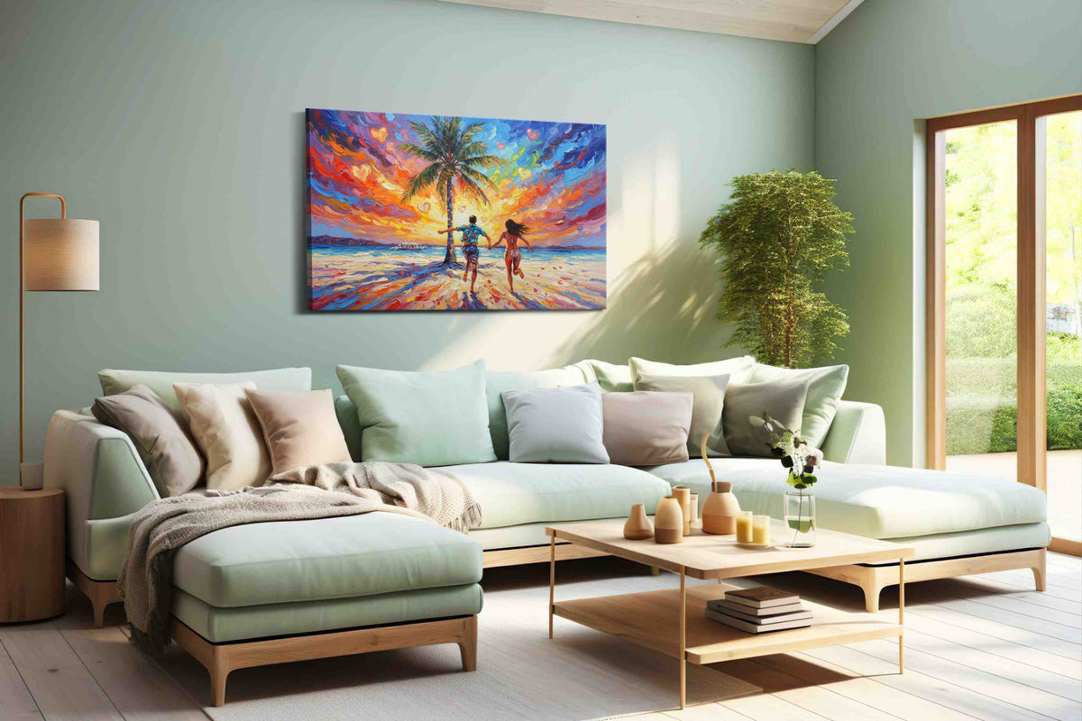 Chasing Sunlit Dreams romance canvas print, hanging on wall
