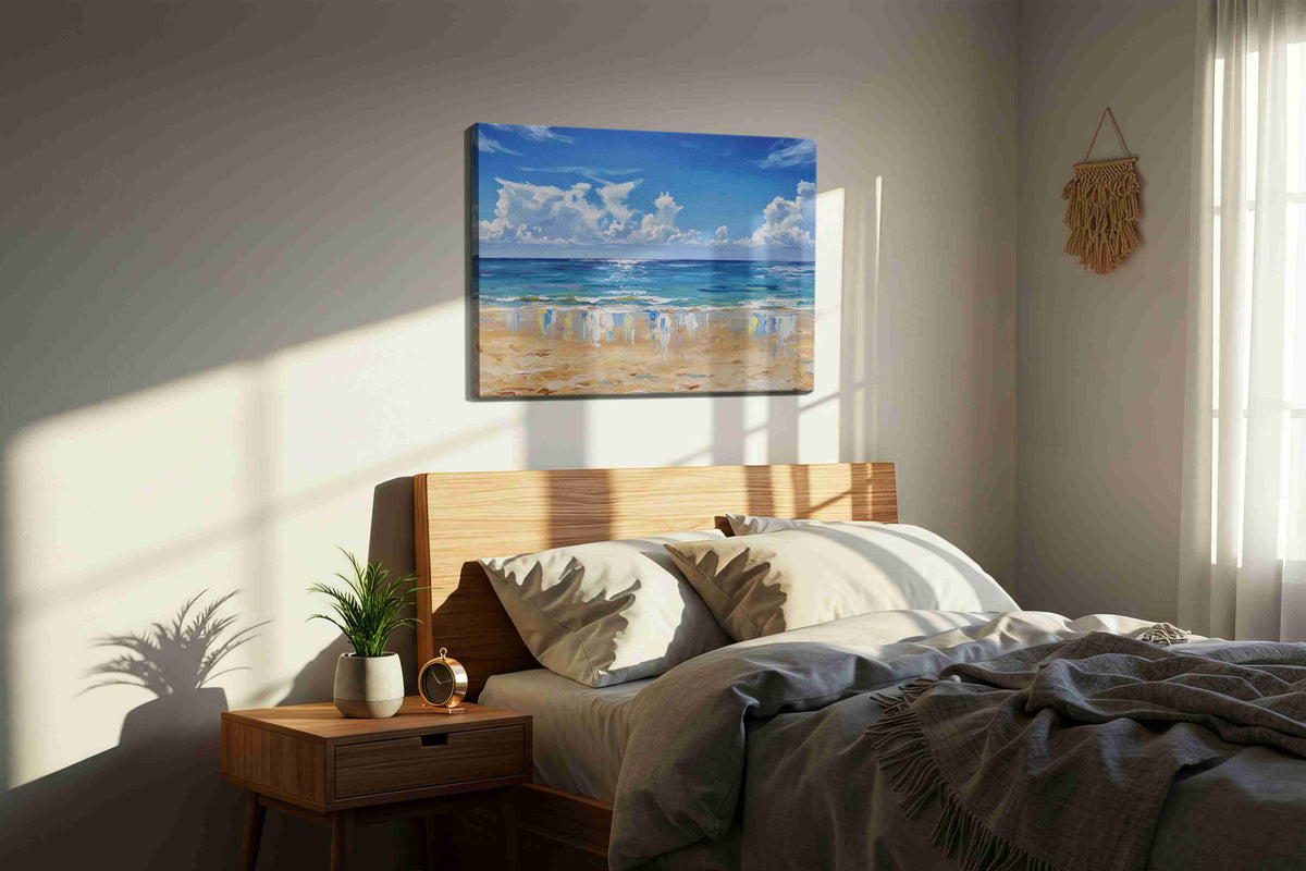 Eternal Summer Waves beach canvas print, displayed in a bedroom